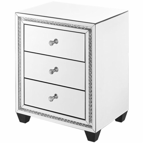 Elegant Decor Modern 3 Drawer 22  Clear Crystal Mirrored Accent End Table Perspective: front