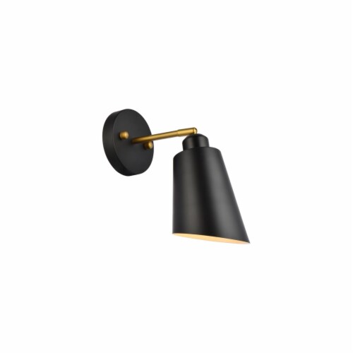 Halycon 5 inch black and brass wall sconce Perspective: front