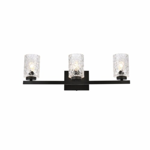 Cassie 3 lights bath sconce in black with clear shade Perspective: front
