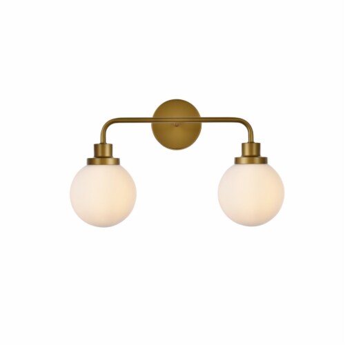 Hanson 2 lights bath sconce in brass with frosted shade Perspective: front