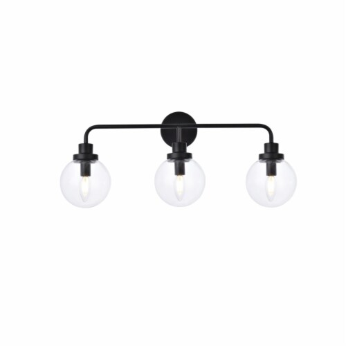 Hanson 3 lights bath sconce in black with clear shade Perspective: front
