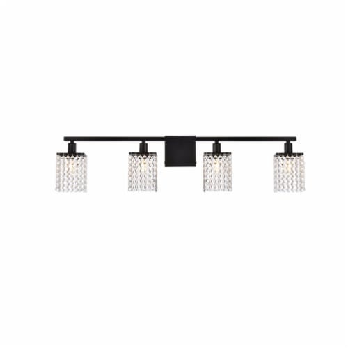 Phineas 4 lights bath sconce in black with clear crystals Perspective: front
