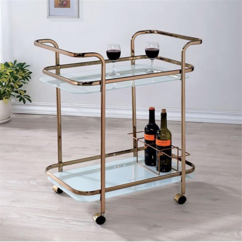 Benzara Tiana Contemporary Serving Cart, Champagne Perspective: front