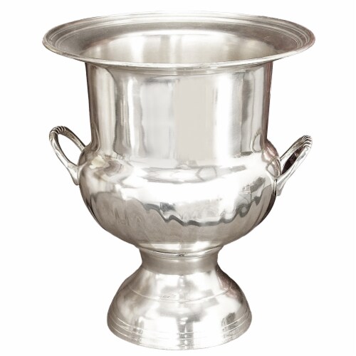 Benzara Brass Wine Bucket With Two Side Handles In Traditional Style - Silver Perspective: front