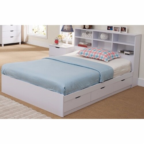 Contemporary Style Wooden Frame Full Size Chest Bed with 3 Drawers, White Perspective: front