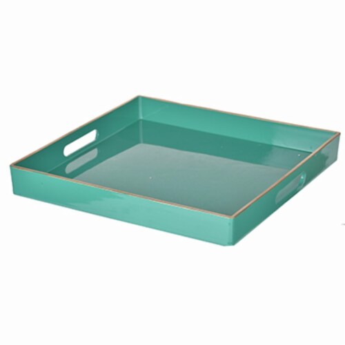 Benzara Square Mimosa Tray - Green Perspective: front