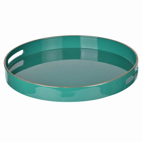 Benzara Round Mimosa Tray - Green Perspective: front