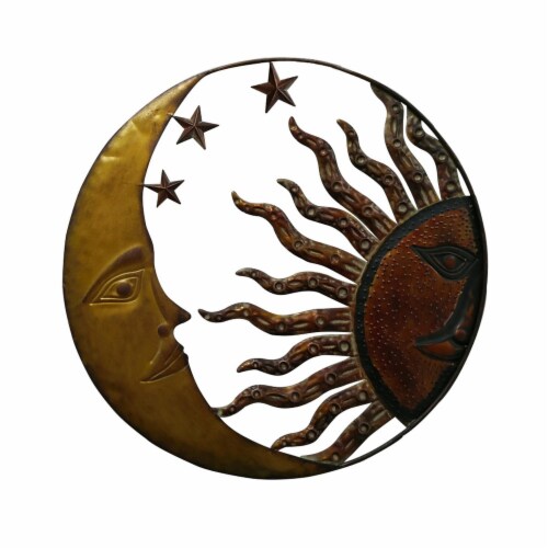 Benzara Celestial Metal Sun Star Moon Wall Decor Perspective: front