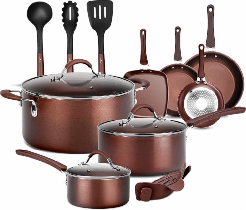 NutriChef Nonstick Cooking Kitchen Cookware Pots and Pans, 20 Piece Set,  Bronze