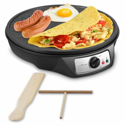 NutriChef Electric Nonstick Griddle Crepe Injera Maker Hot Plate Cooktop, Black Perspective: front