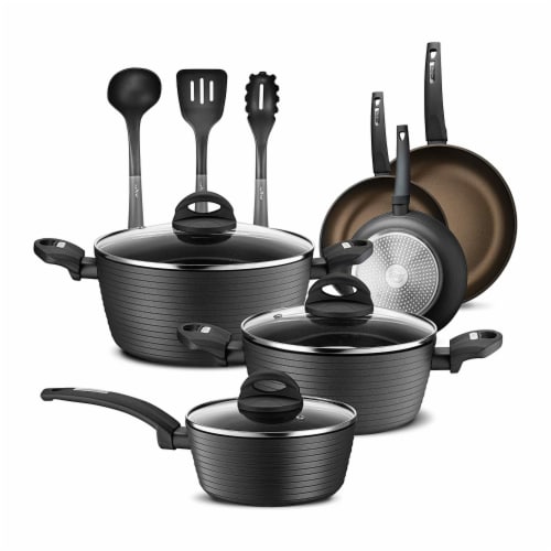 NutriChef 11 Piece Nonstick Elegant Lines Pattern Kitchen Cookware