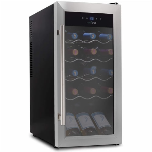 NutriChef Digital Electric 18 Bottle Thermoelectric Wine Chiller Cooler, Black Perspective: front