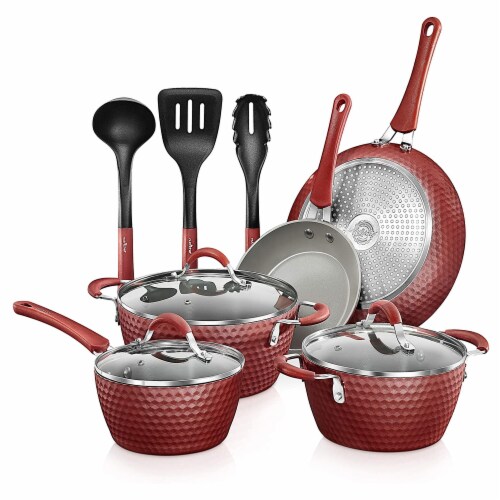 NutriChef 11 Piece Nonstick Ceramic Cooking Kitchen Cookware Pots & Pan Set,  Red, 1 Piece - City Market