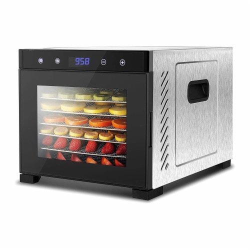 NutriChef Electric 600 Watts Countertop Food Dehydrator with 6 Trays, Silver Perspective: front