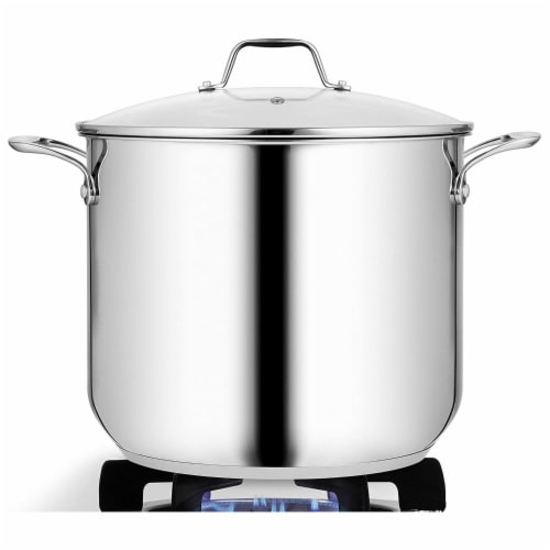 12 Qt Stock Pot: Heavy-Duty, Stainless Steel, w/ Cover