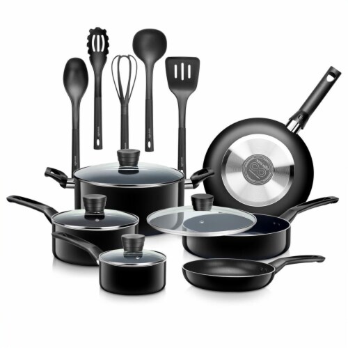 SereneLife 15 Piece Pots and Pans Non Stick Chef Kitchenware Cookware Set, Black Perspective: front