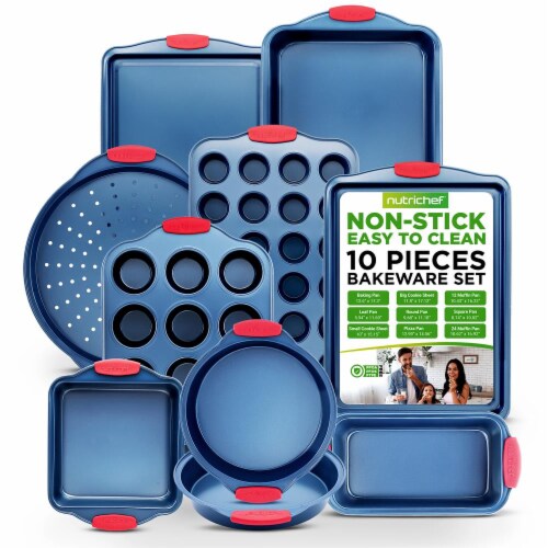 Nutrichef Kitchen Oven Baking Pans 10 Pc - Blue / Red Perspective: front