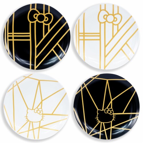 Hello Kitty Panache Black & Gold 4 Piece Dinner Plate Set Perspective: front