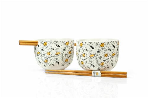 Gudetama 2 Pack 4 inch Ceramic Bowl & Chopstick Set Perspective: front
