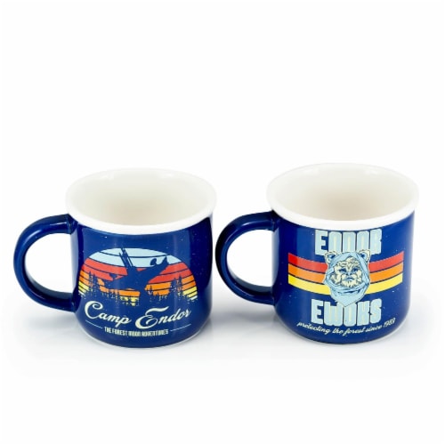 Star Wars Camp Endor Retro Mugs | Ewok Forest Camp of Endor Cups | Set of 2 Mugs Perspective: front