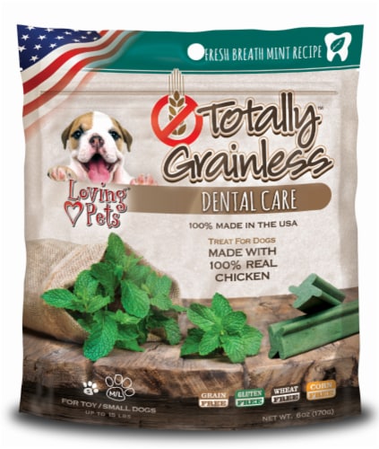 Loving Pets Totally Grainless Dental Care Fresh Breath Small to Large Chicken Dog Treats Perspective: front