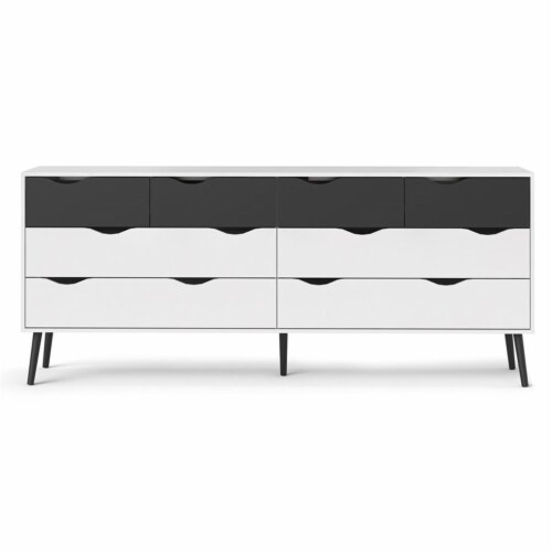 Tvilum Diana Modern Wood 8 Drawer Double Dresser in White and Black Matte 1 Metro Market