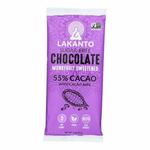 Lakanto 55% with Cacao Nibs Chocolate Bar Perspective: front