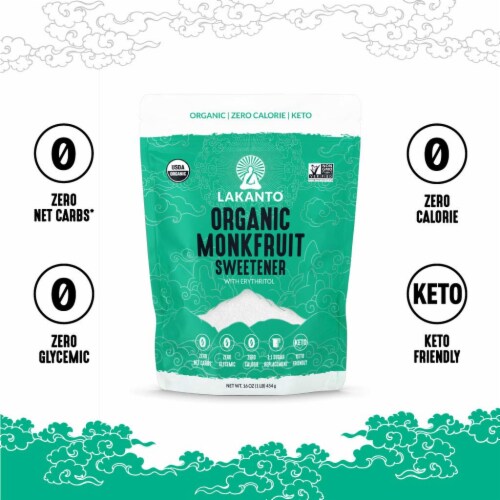 Lakanto Organic Classic Monk Fruit Sweetener - White Sugar Substitute (1 lb) Perspective: front