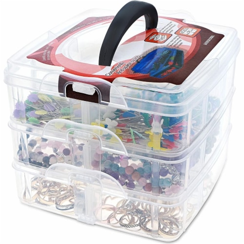 3 Tier Plastic Craft Storage Organizer Box Case with Adjustable