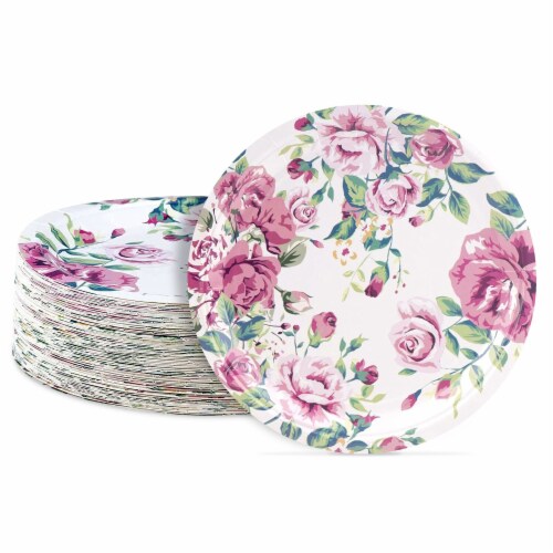 80 Count Vintage Floral 9 Inch Paper Plates for Tea Party Bridal
