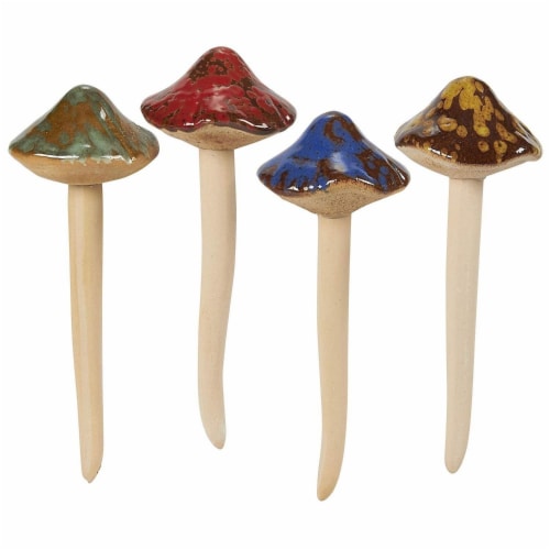 Juvale Miniature Ceramic Mushroom, Garden Decorations (2 x 5.3 in, 4 Pack) Perspective: front