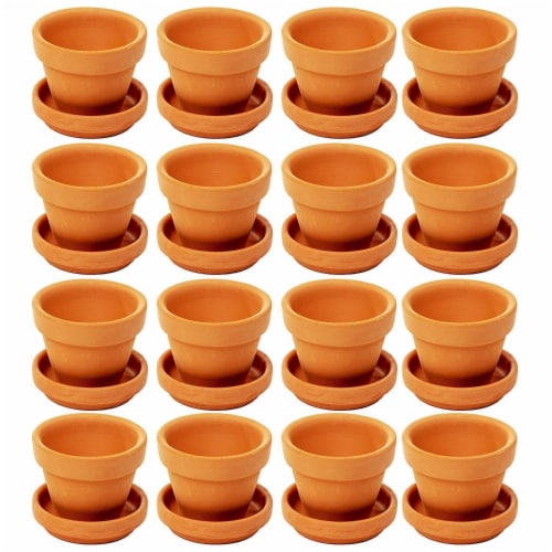 Juvale Small Terra Cotta Pots with Saucer- 16-Pack Clay Flower Pots with Saucers Perspective: front