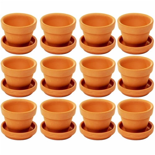 12 Pack Small Terra Cotta Pots with Saucers for Indoor and Outdoor, Brown, 2.7 x 2.5 inches Perspective: front