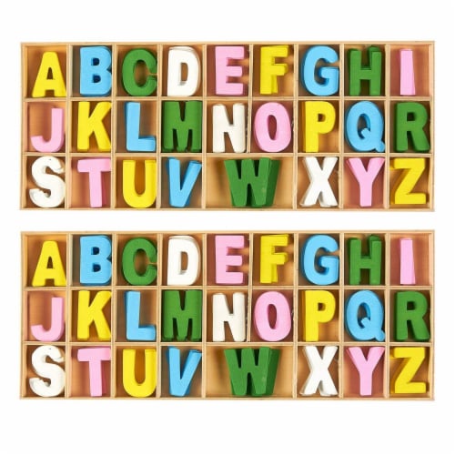 260-Piece Wooden Alphabet Letters with Storage Tray Set, Kids Learning Toy - Multicolor Perspective: front