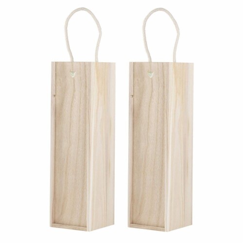 Juvale 2-Pack Wooden Wine Gift Box with Handle for Party, Housewarming, 13.9 x 3.9 x 4 Inches Perspective: front
