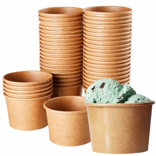 Ice Cream Sundae Cups 50Piece Disposable Kraft Paper Dessert Ice