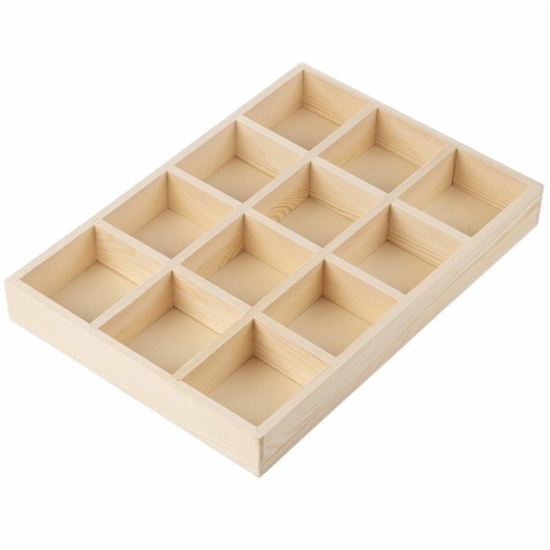 Wooden Drawer Organizer, Divided Storage Box, Tray, 12 Grids, 13.2