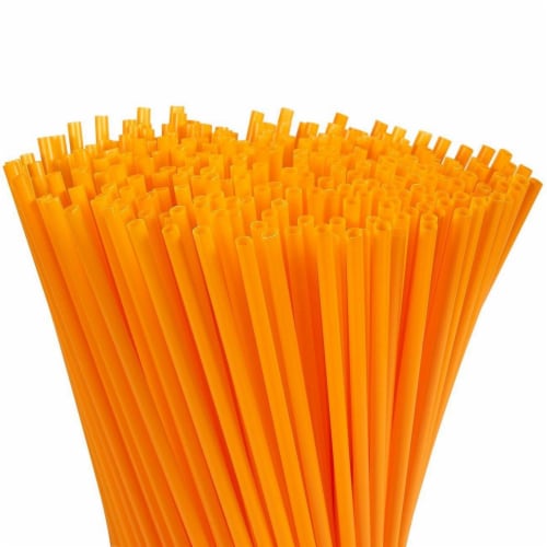 300ct Plastic Orange Disposable Party Drinking Straws, Extra Long 10" Perspective: front