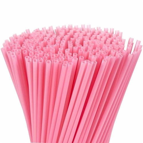 300ct Plastic Pink Disposable Party Drinking Straws 10" Perspective: front