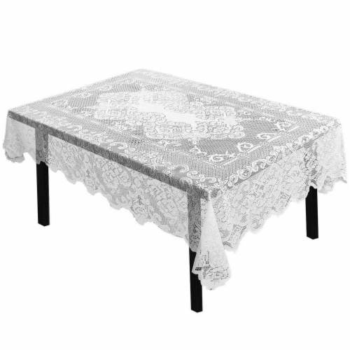 White Floral Lace Rectangular Tablecloth for Wedding Party Banquet 54" x 71" Perspective: front
