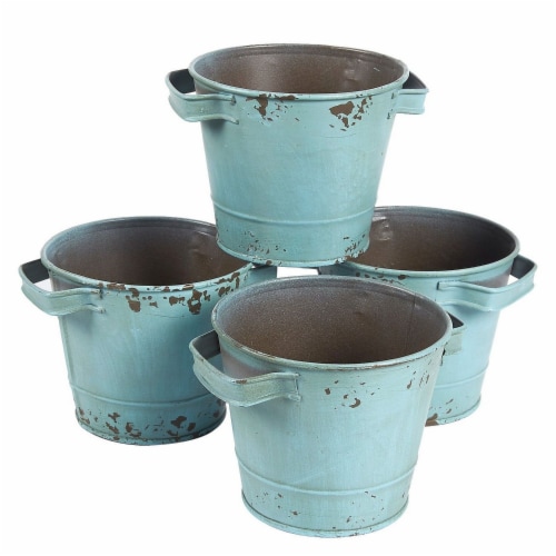 4-Set Galvanized Planter Garden Buckets with Handles for Planting, Decoration Perspective: front