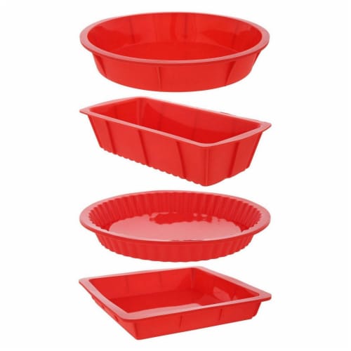 4 Piece Nonstick Silicone Baking Molds Set, Round, Square and Rectangular Cake  Mold Pan, Red, Pack - Kroger