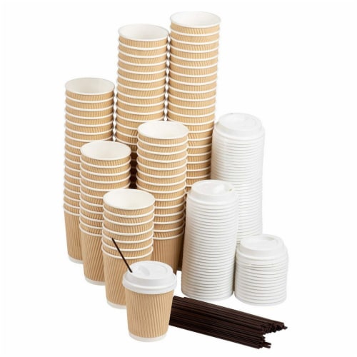 Disposable Coffee Cups Set - 50-Pack Kraft Paper 8-Ounce Insulated Ripple Cups Perspective: front