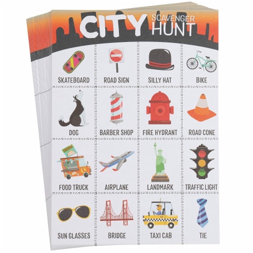50x Metro City Scavenger Hunt Set for Kids Children Game Cards Birthday Party Perspective: front