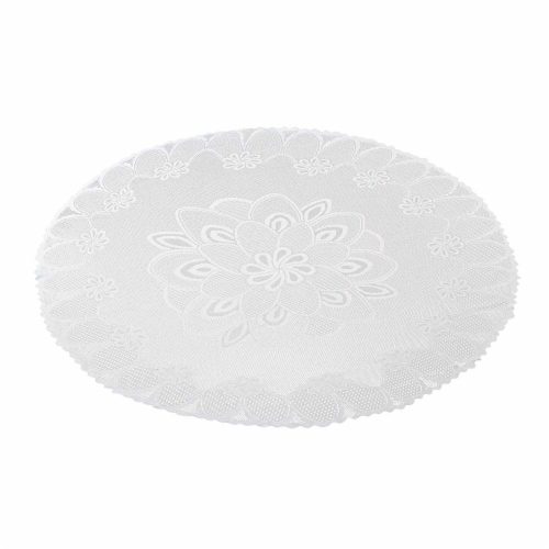 Round 71-Inch Decorative Lace Tablecloth with Floral Patterns for Birthday Parties, White Perspective: front