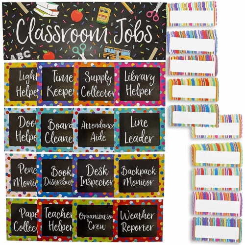 Classroom Job Chart Set with Name Tags for Bulletin Boards (17.5 x 6 In ...