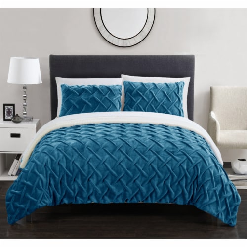 Thirsa 3 or 2 Piece Comforter Set Ultra Plush Micro Mink Criss Cross Pinch Pleat Sherpa Lined king Mariano s