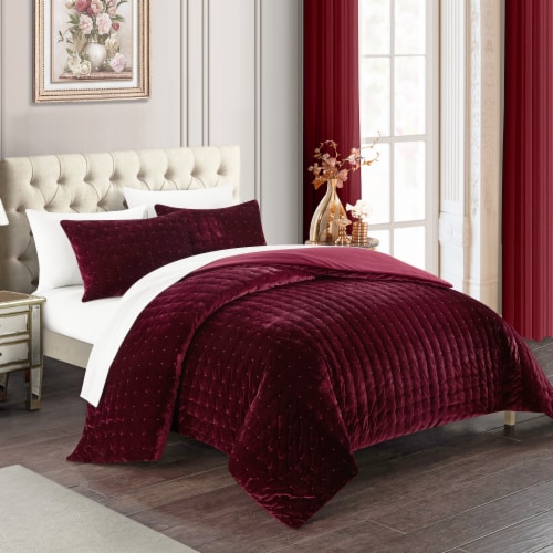 Chyna 3 Piece Comforter Set Luxurious Velvet Bedding Burgundy Queen, Queen  - Baker's