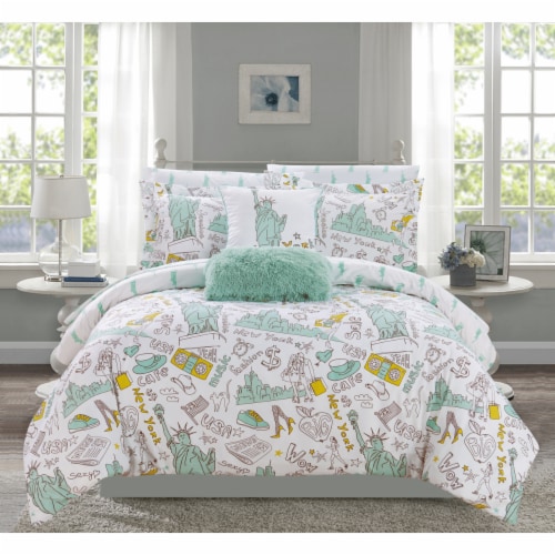 Travel Theme 9 or 7 Piece Comforter Set green twin Perspective: front