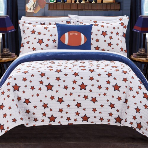 Sport 4 or 3 Piece Reversible Quilt Set Youth Design Coverlet Bedding Blue Full Perspective: front